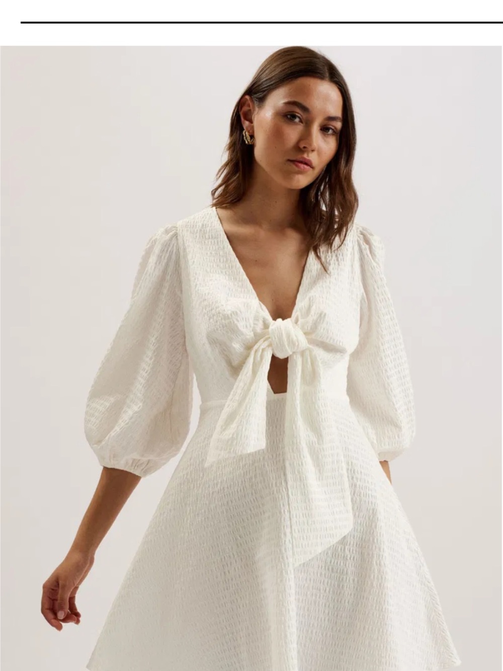 NWT: Ted Baker London Ivory Textured Tie-Front Midi Dress